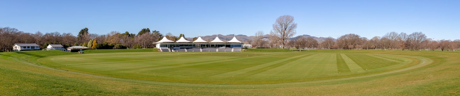 Hagley Oval cricket ground in Christchurch, New Zealand, panoramic view.