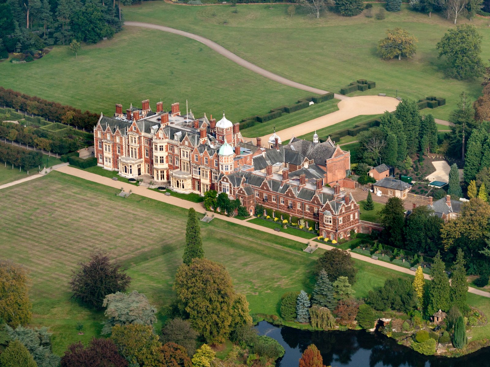 Aerial view of Sandringham House in Norfolk, where the Royal Family traditionally spends Christmas