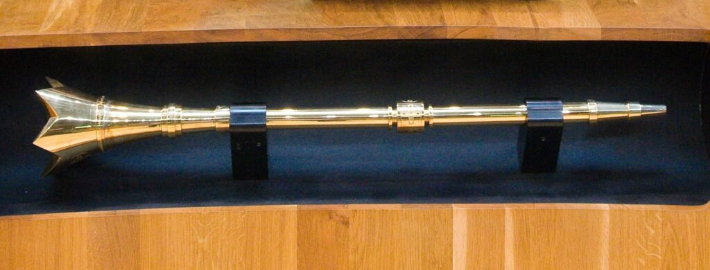 The ceremonial mace of the Senedd in Cardiff Bay, carried into the chamber to mark the formal opening of a new Senedd term